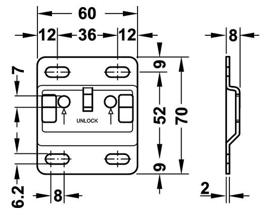 Kastophangplaat voor Camar kastophangers voor onderkasten (60mm)