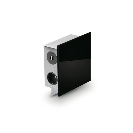 Mira Quad stopcontact met USB, zwart glas