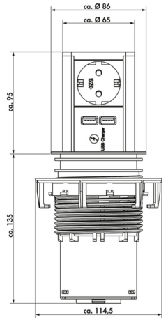 Elevator USB verzinkbaar contactdooselement